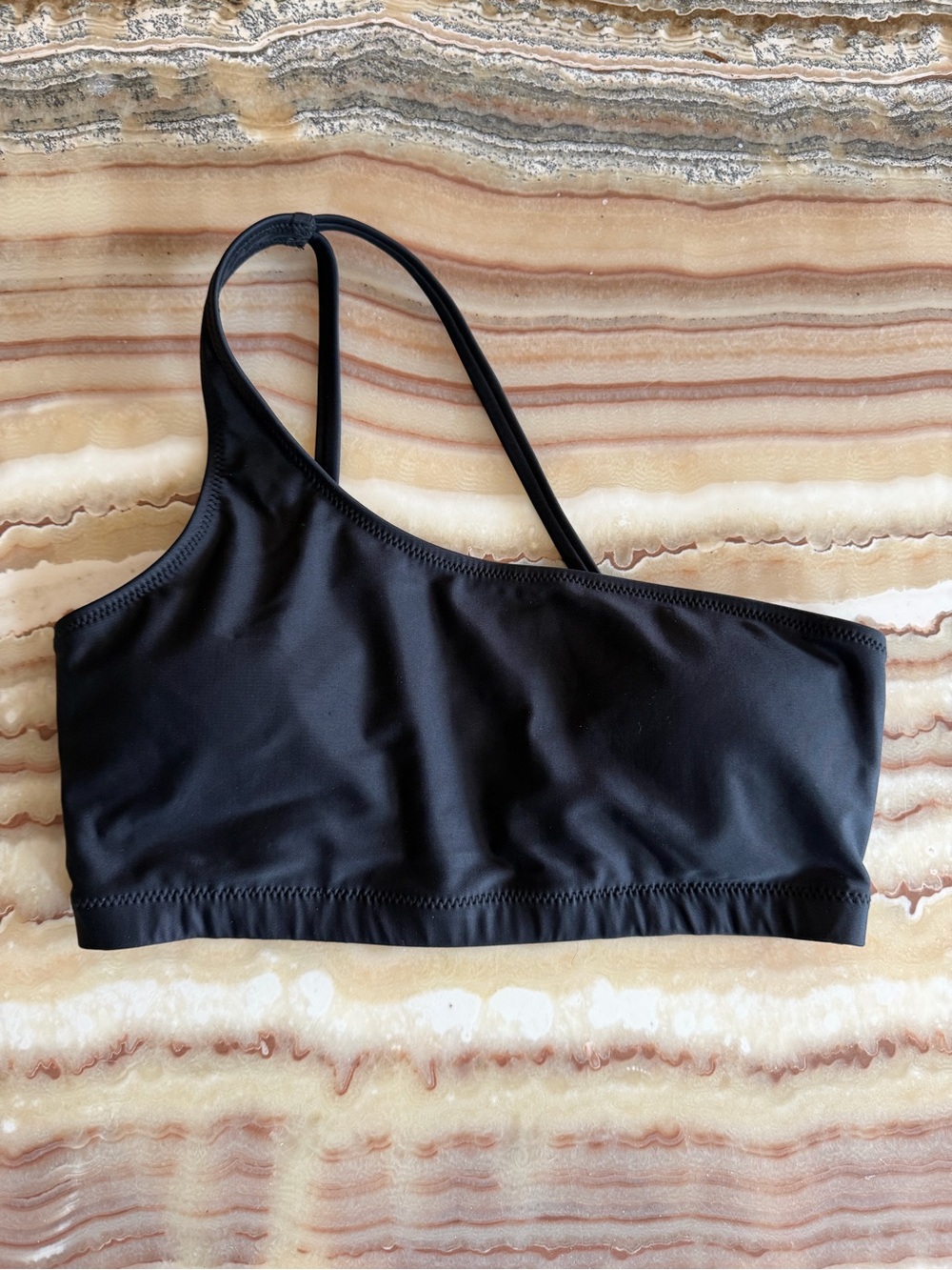 girlfriend collective Black Powell One-Shoulder Bikini Top
